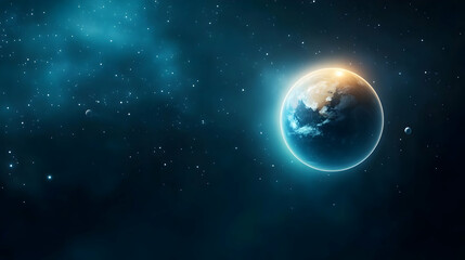 Fototapeta premium Earth from space with glowing atmosphere in starry universe background