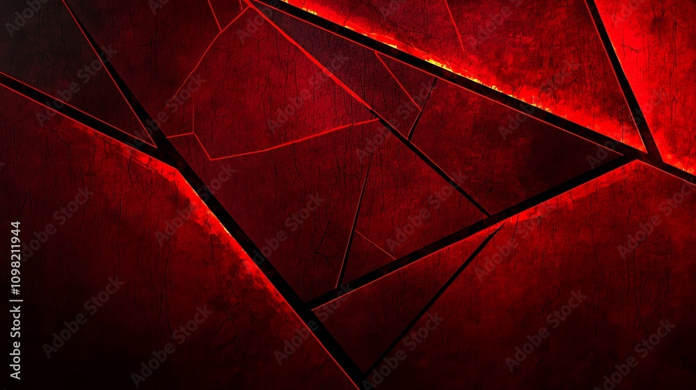 Poster artistic representation of shattered red surface with intricate lines and textures, capturing depth 