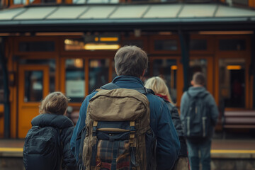 Fototapeta premium Farewell moments at a historic train station during winter