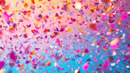 A vibrant explosion of colorful flower petals against a soft gradient background.