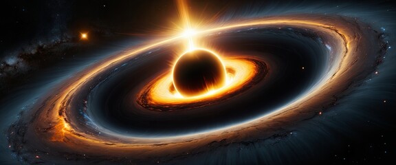 Naklejka premium Glowing Black Hole with Accretion Disk in Deep Space