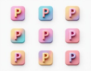 3D Pastel Letter P Icon Set - Vibrant Typography Design for Creative Projects " P "