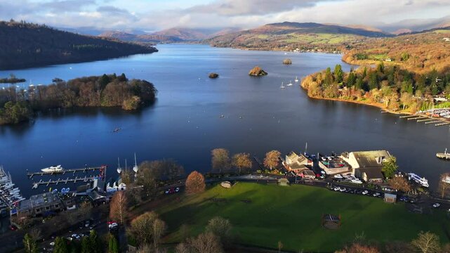 Autumnal aerial video of Wendemire lake in Cumbria - United Kingdom. 