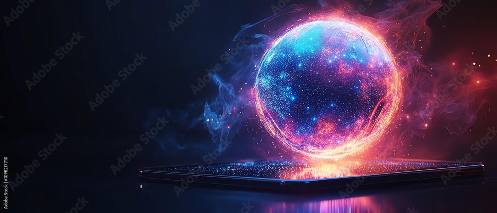 Poster digital globe with glowing lights on a tablet, representing global technology and innovation, futuri