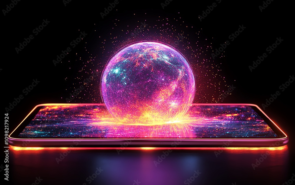 Aufkleber digital globe with glowing lights displayed on a tablet, symbolizing global technology and innovatio