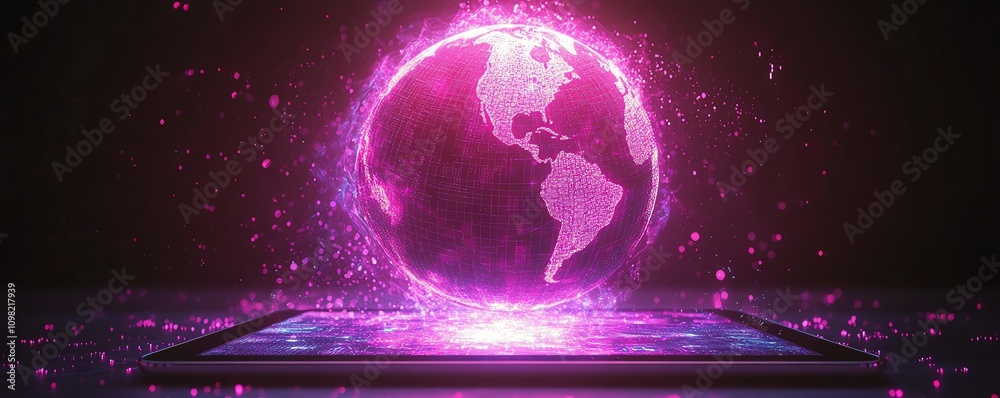 Poster digital globe with glowing lights on a tablet, representing global technology and innovation, futuri