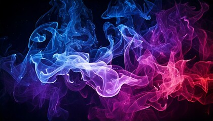 Fototapeta premium Multicolor neon smoke dark background.