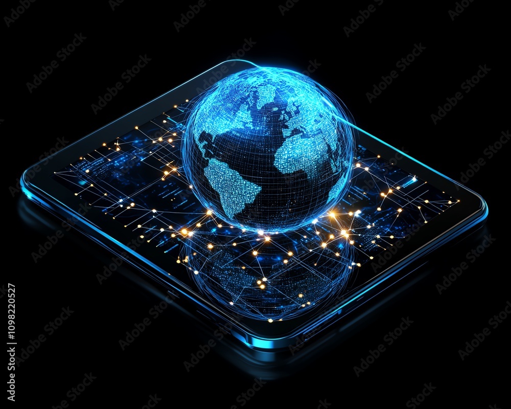 Aufkleber tablet displaying a digital globe with glowing lights
