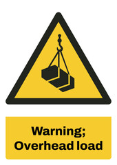 ISO warning safety signs sentence case text_warning ; overhead load_portrait size a4/a3/a2/a1  