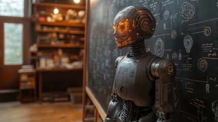 Cybernetic man with futuristic helmet in dark laboratory, artificial intelligence concept, robotic enhancement, sci-fi design, advanced technology, AI innovation, digital research