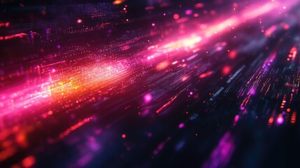 Obraz premium Lines of light and scattered data points creating a dynamic cyber pattern with neon highlights and shadowed areas