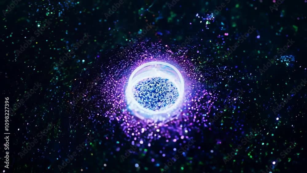Wall mural cosmic genesis: a mesmerizing cosmic egg, glowing with vibrant purple and blue energy, floats amidst