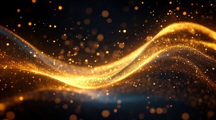 Obraz premium A Glimmering Golden Ribbon Swirling in the Air: A Luxurious Display of Light Particles Against a Dark, Majestic Background