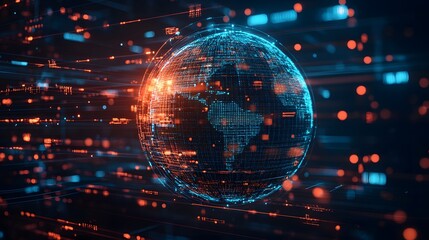 Obraz premium Blue digital background with a globe and network connections, representing global technology or connectivity