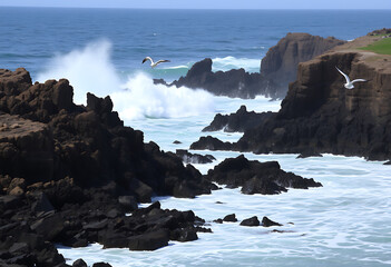 waves crashing on rocks