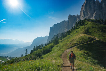 Exploring the breathtaking path to Lake Pisciadu in the Dolomites near Selva di Val Gardena during...
