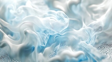 Obraz premium A surreal blend of icy white and electric blue smoke, curling and intertwining over a textured metallic sheen, creating a dreamy abstract effect.
