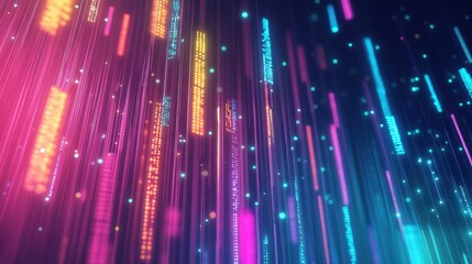 Abstract digital design featuring colorful vertical lines representing data flow.
