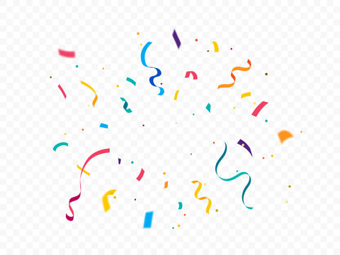 Confetti isolated on white. celebration party background design with colorful confetti and ribbons, Bright festive tinsel of Colorful color. Holiday, Carnival festivity,