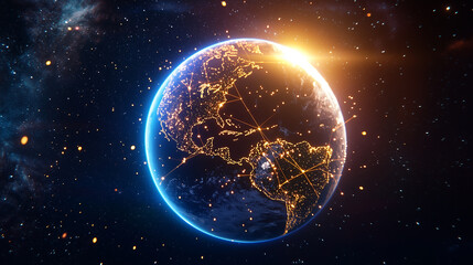 Fototapeta premium Glowing Planet Earth with Global Network and Satellites