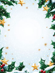 Fototapeta premium Festive Christmas Wreath Decoration with Snowy Background and Golden Stars, Perfect for Holiday Text and Greeting Cards Design