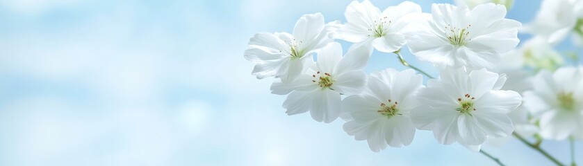 Obraz premium Vibrant blue sky showcases delicate white flowers in full bloom, creating a breathtaking natural display of beauty and serenity