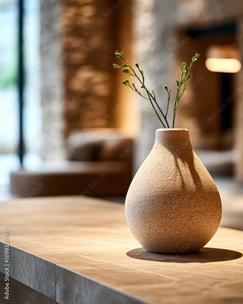 Poster a minimalist vase with delicate branches is showcased on a smooth surface, accentuating a serene and