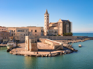 Ancient city on Mediterranean coast with big cathedral in romanesque style, Trani, Puglia, Italy