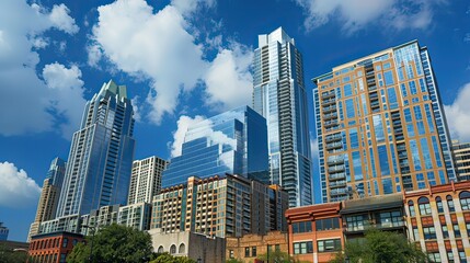 Fototapeta premium A cluster of city buildings with varying heights and architectural styles.