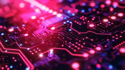 Obraz premium Abstract close-up of a colorful circuit board with glowing elements.