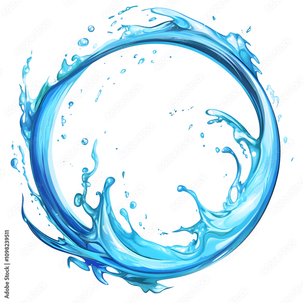 Poster Dynamic circular splash frame with vivid blue water, perfect for showcasing designs with a refreshing and energetic vibe on a transparent background