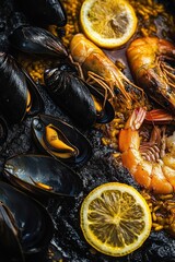 Artistic Close-ups of Traditional Spanish Paella with Seafood
