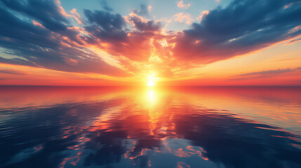 Obraz premium Vivid sunset paints the sky and water with vibrant colors over a serene lake landscape