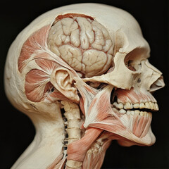 Obraz premium Suboccipital Tendons Attach to Dura in Human Anatomy Model Showing Muscle and Brain Structure