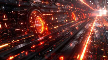 Fototapeta premium A futuristic digital landscape with glowing elements and intricate circuitry.