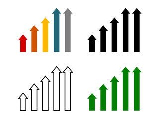icon chart or bar chart with arrow bar shape, in various colors