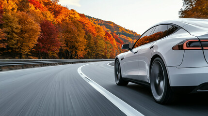 Fototapeta premium Self-Driving Car on a Scenic Autumn Road