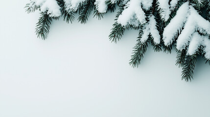 Obraz premium Minimal Winter Background with Snow-Covered Fir Tree Branches