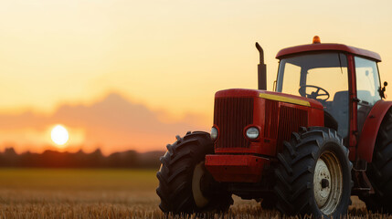 Fototapeta premium Agriculture Debt Concept, Unused Tractor at Sunset with Rising Debt Concerns in Background