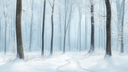 Obraz premium Enchanted Winter Forest: A Serene Path Through Snow-Covered Trees