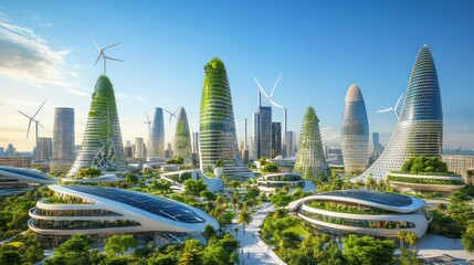 Fototapeta premium Eco-Friendly City of Tomorrow: A Vision of Sustainable Urban Living