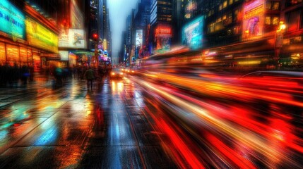 Obraz premium Times Square Night Lights, Motion Blur, Urban Metropolis