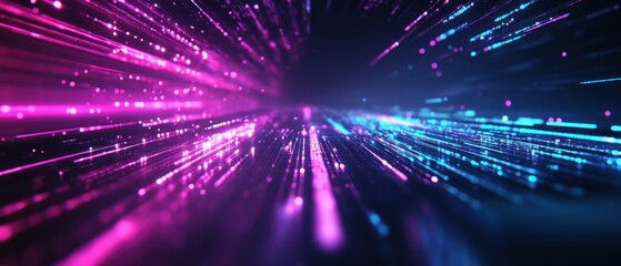 Obraz premium A vibrant abstract representation of light beams and particles in motion.