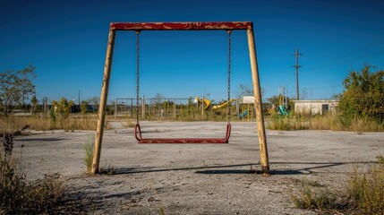 Fototapeta premium Desolate Playground: A Rusty Swing Set in an Abandoned Park