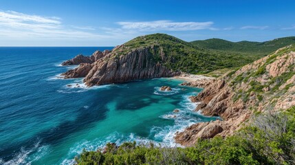 Obraz premium Stunning Coastal Landscape: Turquoise Waters and Rugged Cliffs