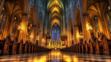 Fototapeta premium Magnificent Cathedral Interior: A Symphony of Light and Architecture