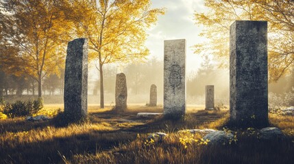 Ancient Stone Circle in Autumnal Forest