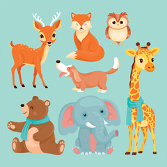 Fototapeta premium Cute animal vector set, zoo collection