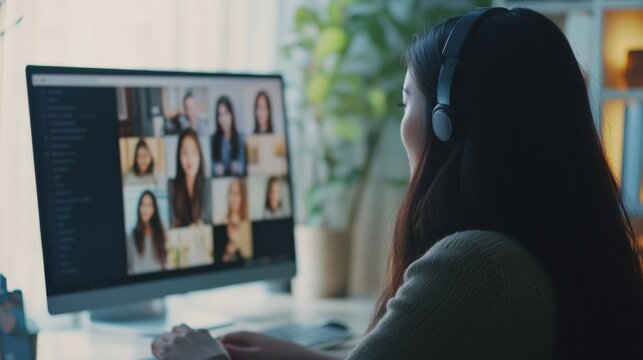 Woman in video conference, online meeting, remote work.