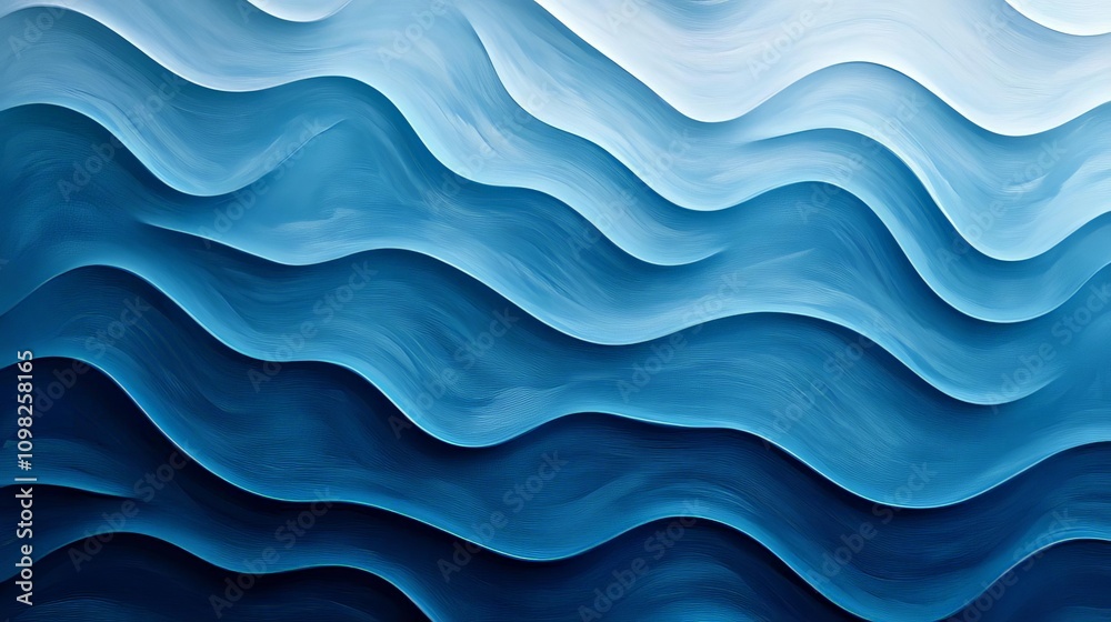 Poster a serene abstract representation of gentle waves in various shades of blue, creating a calming visua